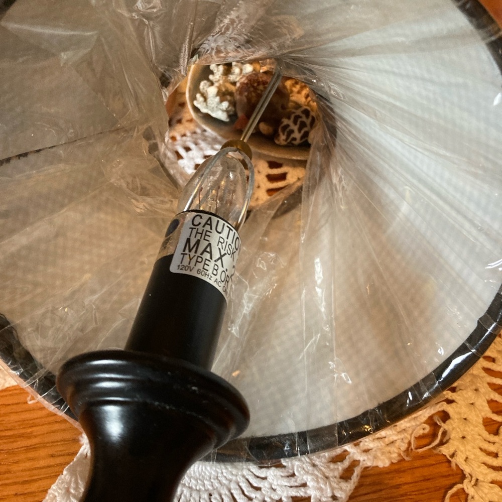Lamp, w/Checkered Shade, Brown, 11.5” Tall (bulb not included), dark brown base - Picture 11 of 16
